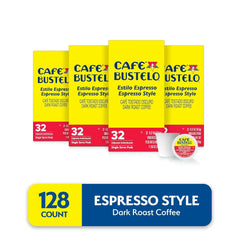 Café Bustelo Espresso Style Dark Roast, Single Serve Coffee Pods, 32 Count (Pack of 4)