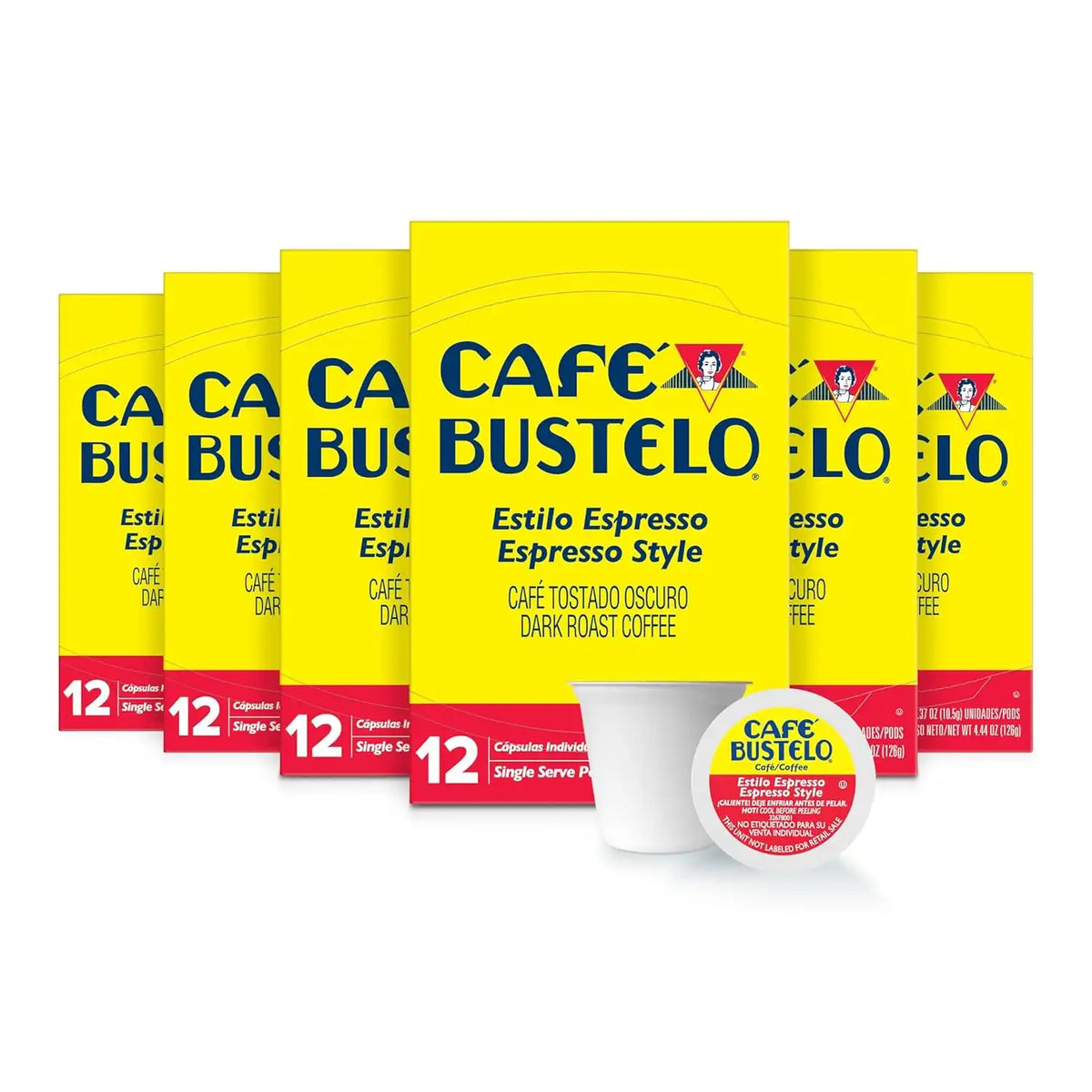 Café Bustelo Espresso Style Dark Roast, Single Serve Coffee Pods, 12 Count (Pack of 6)