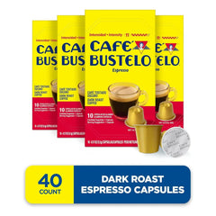 Café Bustelo Aluminum Espresso Capsules, Dark Roast Coffee, Nespresso Original Line Compatible, Intensity 11, 40 Count
